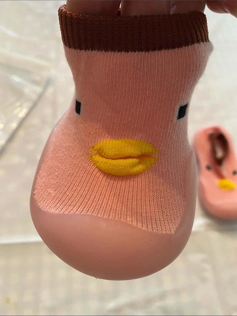 Pink Duck Sock Shoes with Yellow Beak - Baby & Walker
